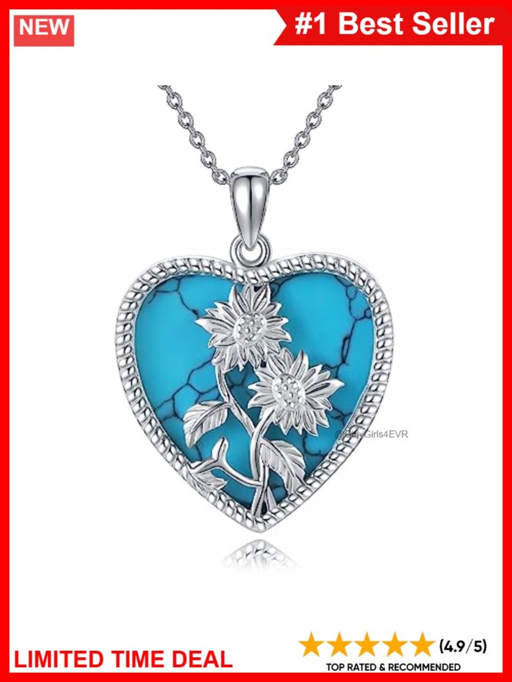925 Sterling Silver Sunflower Turquoise Pendant Necklace Women